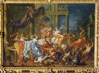 Bitva mezi kentaury a Lapithy, legendárním kmenem v Thassalii ... od Johann Georg Platzer