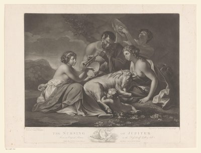 Jupiter gezoogd door de geit Amalthea Ošetřování Jupitera (název na objektu) od Johann Gerard Huck