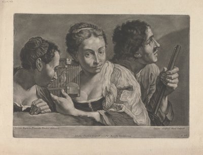 Dvě ženy poslouchají ptáka, s mužem držícím zbraň od Johann Gottfried Haid