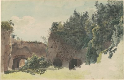 Starověké římské ruiny zarostlé stromy a keři od Johann Gottfried Klinsky