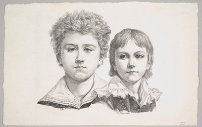 Portrét dětí Rabe: Hermann, 14 let a Edmond, 7 let, verso: proof before Corr..., 1822. od Johann Gottfried Schadow