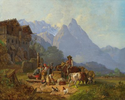 Heinrich Bürkel Horská vesnice s kašnou c1845 od Johann Gottfried Steffan
