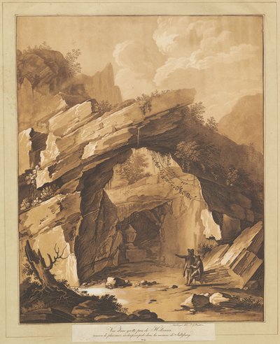 Pohled na jeskyni u Heilbrunnu nedaleko Salzburgu od Johann Gottlieb Prestel, after Schellinger