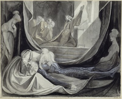Kriemhilda drží stráž u Siegfriedova těla od Johann Heinrich Füssli