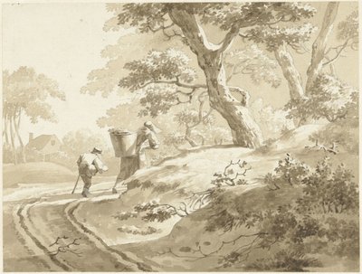 Krajina se ženou a chlapcem na venkovské cestě od Johann Heinrich Keller (II) (possibly)