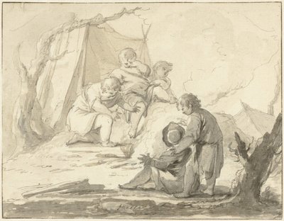 Alegorické zobrazení s dětmi kolem ohně od Johann Heinrich Keller (II)