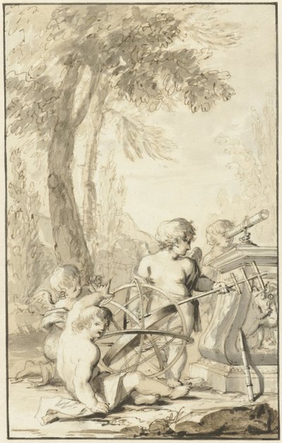 Alegorické zobrazení s dětmi hrajícími si s astronomickými nástroji od Johann Heinrich Keller (II)
