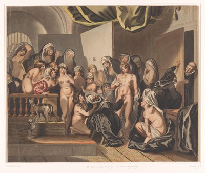 Abdes objeví mezi svými svlečenými jeptiškami mladého muže od Johann Heinrich Ramberg