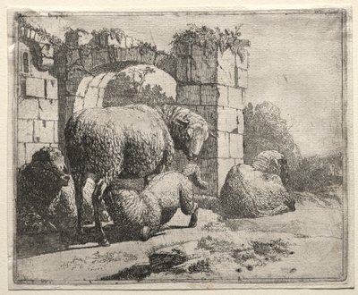 Ovce poblíž zříceniny oblouku od Johann Heinrich Roos