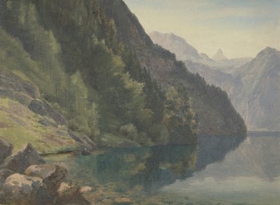 Zalesněné pobřeží u jezera King Königsee, první polovina 19. století. od Johann Heinrich Schilbach
