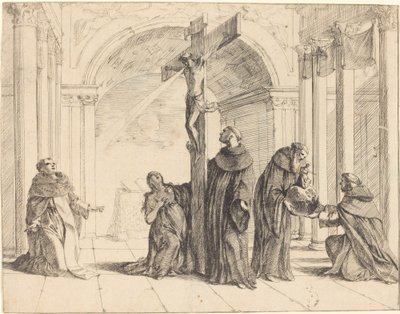 Krucifix v kostele se svatými Tomášem Akvinským, Máří Magdalenou, Albertem Magnusem a dalšími od Johann Heinrich Schönfeld
