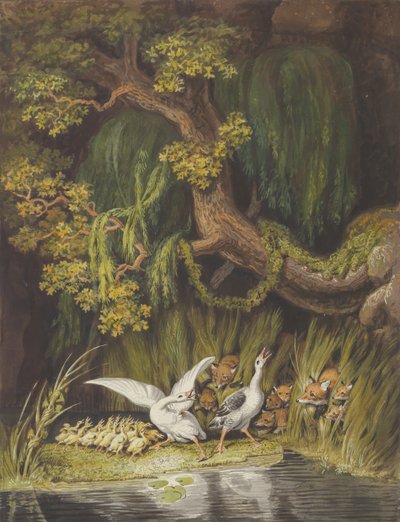 Husa a Gander se svými housaty troubí na poplach jako dvě lišky..., polovina 18.-začátek 19. stol. od Johann Heinrich Wilhelm Tischbein
