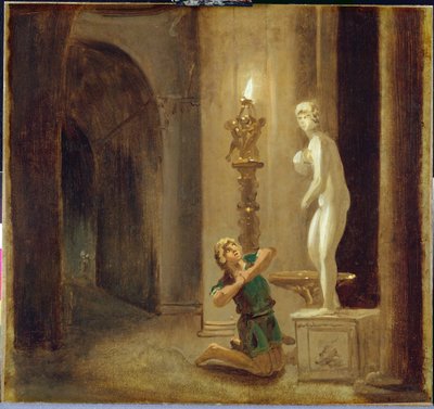 Pygmalion před sochou Venuše, cca 1800 (olej na papíře) od Johann Heinrich Wilhelm Tischbein