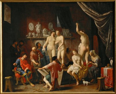 Umělcův ateliér s pěti modelkami (malba na plátně) od Johann Heiss