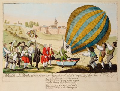 Návrat M. Blancharda z jeho 38. letecké cesty ... (rytina) od Johann Hieronymus Loeschenkohl