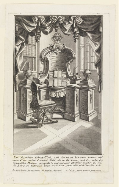 Tvarovaný stůl, ... (Psací stůl a židle) od Johann Jakob Schübler