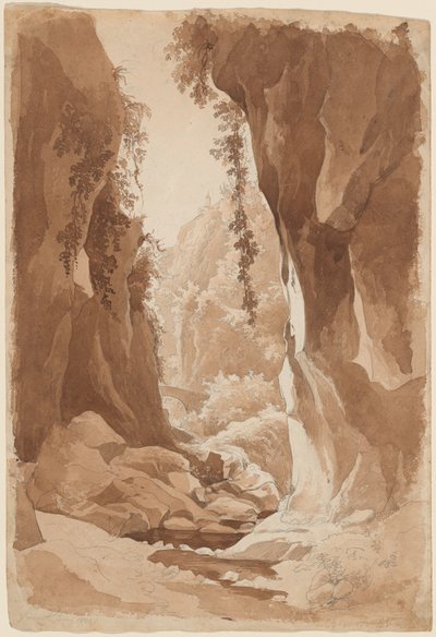 Cliffs Overhanging a River Gorge poblíž Sorrento (recto) od Johann Joachim Faber