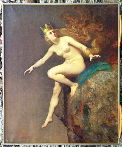 Lorelei, studie k obrazu The Imprecation of Lorelei mnichy, 1887 od Johann Koler