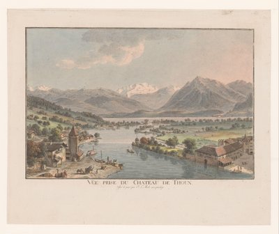 Pohled na jezero Thun z hradu Thun Vue prize du chateau de Thoun (titul na předmětu) od Johann Ludwig Aberli