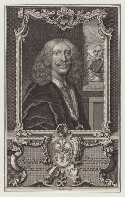 Peder Reedtz , dánský politik a velvyslanec (rytina) od Johann Martin Bernigeroth