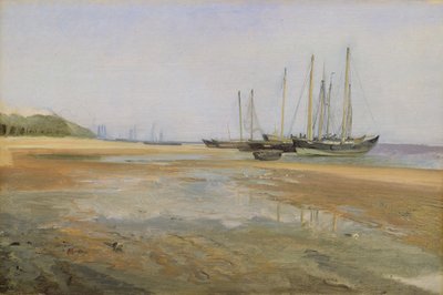 Nákladní lodě na Labských píscích, 184045 (olej na papíře připevněné na kartonu) od Johann Martin Gensler