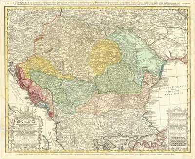 Mapa Balkánského poloostrova s centrem v Uherském království od Johanna Matthiase Haseho z roku 1744 od Johann Matthias Hase