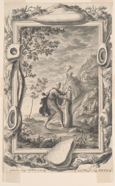 Studie pro Jacoba lije olej na kámen v Bethel, deska 87, Physica Sacra od Johann Melchior Füssli