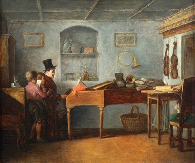 Učitel s chlapci zpívajícími na klavír na par Johann Michael Neder od Johann Michael Neder