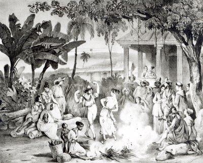 Landu Dance, vyryto Victorem Adamem a Monthellierem (litho) (černobílá fotografie) od Johann Moritz Rugendas