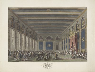 Instituce generálních států králem Vilémem I. v Bruselu dne 21. září 1815 Dvanáct desek z příjezdu a inaugurace Viléma I. v Bruselu a bitev u Quatre-Bras a Waterloo v roce 1815 (název série) od Johann Nepomuk Gibèle (possibly)