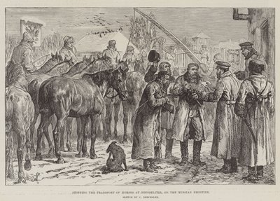 Zastavení přepravy koní v Novoselici na ruské hranici od Johann Nepomuk Schonberg