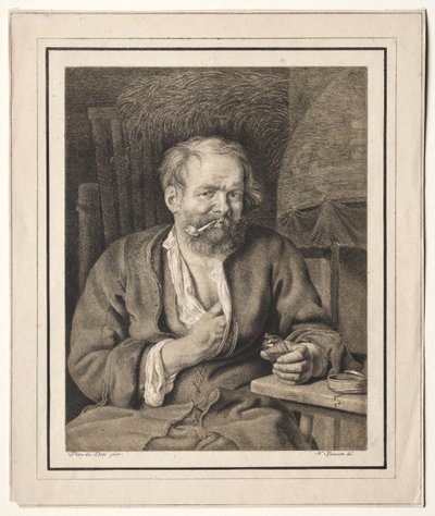 Sedlák sedí u stolu, kouří dýmku od Johann Nepomuk Strixner