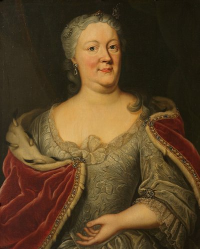 Portrét Marie Louisy van Hessen-Kassel, zvané Maaike-Meu. Vdova po městském držiteli Fríska John Willem Friso, princ Orange-Nassau od Johann Philipp Behr