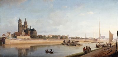 Magdeburg na břehu řeky Labe - pohled od východu na západ; Magdeburg na Labi; Pohled od východu na západ, 1853 od Johann Philipp Eduard Gartner
