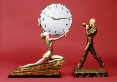 Klečící dívka s hodinami a hráčem na flétnu (bronz, slonovina, kov, mramor) od Johann Philipp Ferdinand Preiss