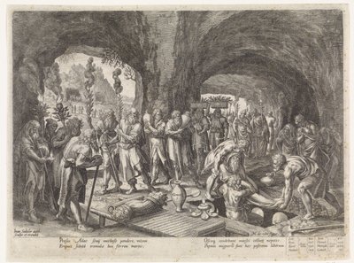 Pohřeb Adama Historie Setovy rodiny / Posuzování dobra a zla (název série) Bonorum et Malorum consensio (název série) od Johann Sadeler (I)