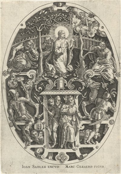 Kristus v zahradě Getsemanské Passie van Christus (název série) Umučení Krista, naše vykoupení (název série) od Johann Sadeler (I)