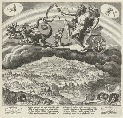 Planeta Saturnus en zijn ovlivňuje op de wereld Sedm planet (název série) Účinky planet a jejich znamení ve zvěrokruhu (název série) od Johann Sadeler (I)