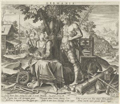 Německo s Ceres a Bacchus Germania (název na objektu) Alegorická zobrazení evropských zemí (název série) od Johann Sadeler (I)