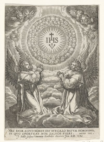 Andělé uctívají monogram Krista od Johann Sadeler (I)