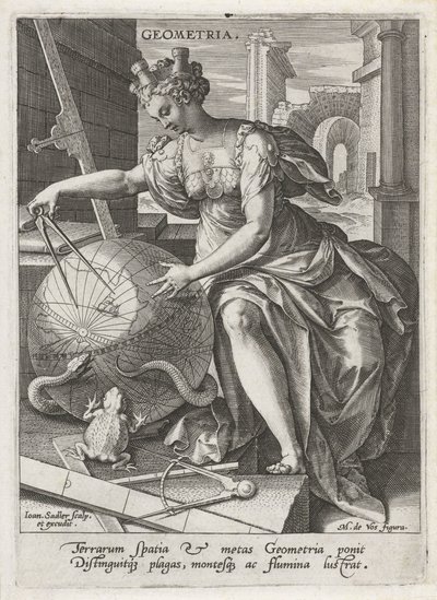 Geometrie Geometrie (název na objektu) Sedm svobodných umění (artes liberales) (název série) od Johann Sadeler (I)