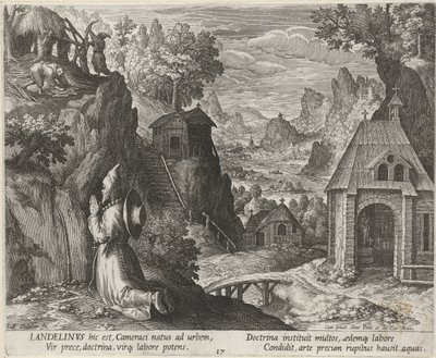 Svatý Landelinus jako poustevník Hermits (název série) Oraculum Anachoreticum (název série) od Johann Sadeler (I)