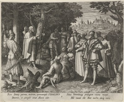 Svatý Sebaldus z Norimberku jako poustevník Ctnostný život poustevníků (název série) Trophaeum vitae solitariae (název série) od Johann Sadeler (I)