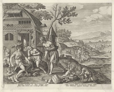 Lámech a jeho dvě ženy Boni et mali scientia (název série) od Johann Sadeler (I)