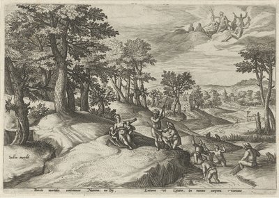 Leto (Latona) promění Lyciany v žáby Krajiny s mytologickými scénami (název série) od Johann Sadeler (I)