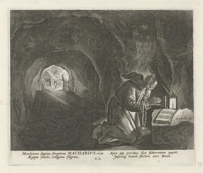 Makarius Egyptský jako poustevník Mužští poustevníci (název série) Solitudo Sive Vitae Patrum Eremicolarum (název série) od Johann Sadeler (I)