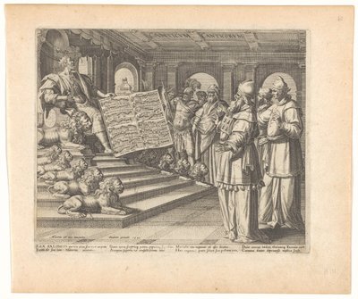 Motetový tisk a titulní strana se Solomonem jako skladatelem Písně písní Canticum Canticorum (název na objektu) Song of Solomon (název série) od Johann Sadeler (I)
