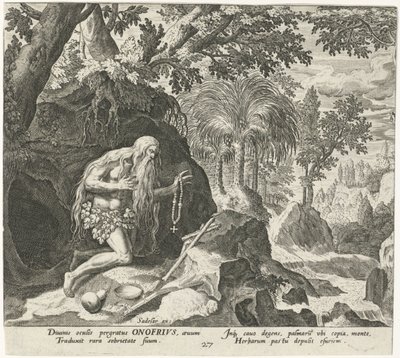 Onyfrius Veliký jako poustevník Mužští poustevníci (název série) Solitudo Sive Vitae Patrum Eremicolarum (název série) od Johann Sadeler (I)