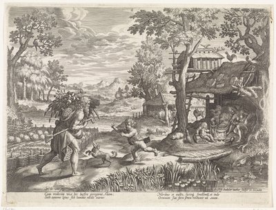Set vítá Adama při jeho návratu z hřiště Historie Setovy rodiny / Posuzování dobra a zla (název série) Bonorum et Malorum consensio (název série) od Johann Sadeler (I)