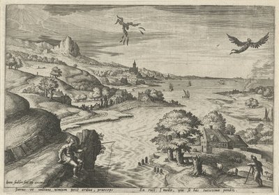 Ikarův pád Krajiny s mytologickými scénami (název série) od Johann Sadeler (I)
